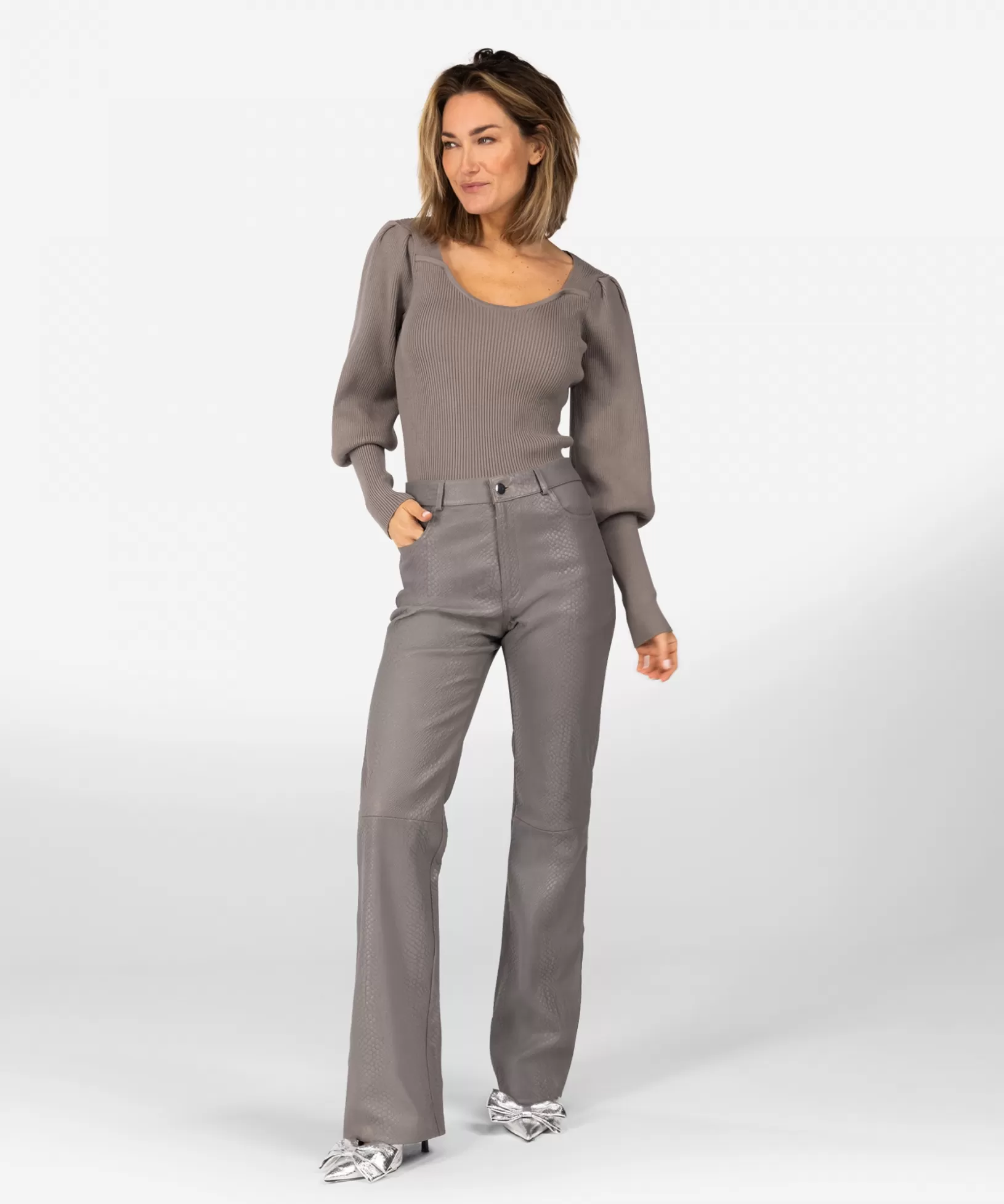 IBANA Flared | Mid Waist<Passima Croco | Classic Grey